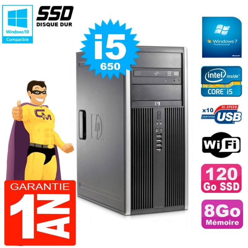 HP 8100 Tour PC - Core i5-650, 8GB RAM, 120GB SSD, DVD Drive, Wifi, Windows 7 Pro