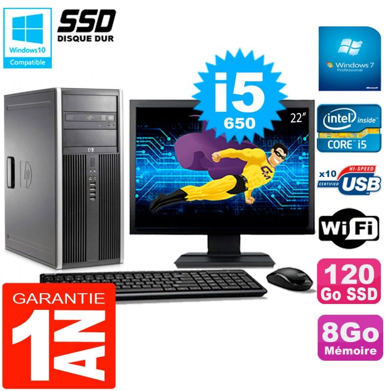 HP 8100 Tour PC - 22" Display, Core i5-650, 8GB RAM, 120GB SSD, DVD Burner, WiFi, Windows 7 Pro