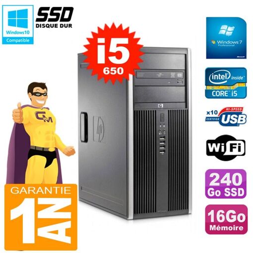 PC de escritorio HP 8100 Tour - i5, 16GB RAM, 240GB SSD, unidad DVD, WiFi