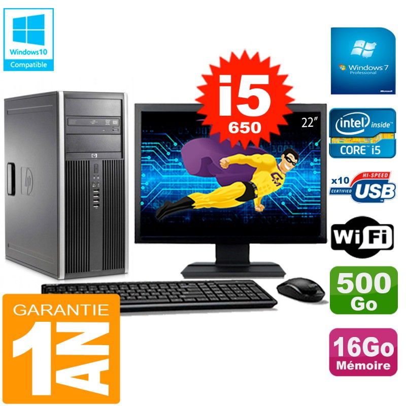 HP 8100 Tour PC - 22" Screen, Core i5-650, 16GB RAM, 500GB HDD, DVD Drive, WiFi, Windows 7 Pro