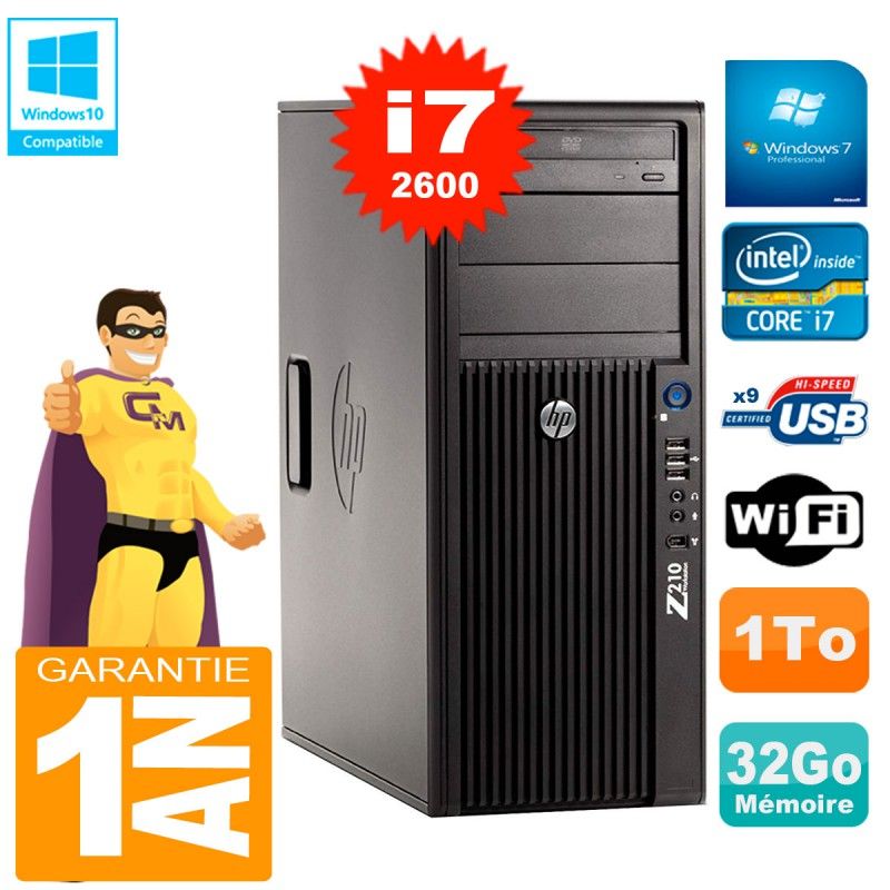 HP WorkStation Z210 Tour - Core i7-2600, 32GB RAM, 1TB HDD, DVD Burner, WiFi, Windows 7 Pro