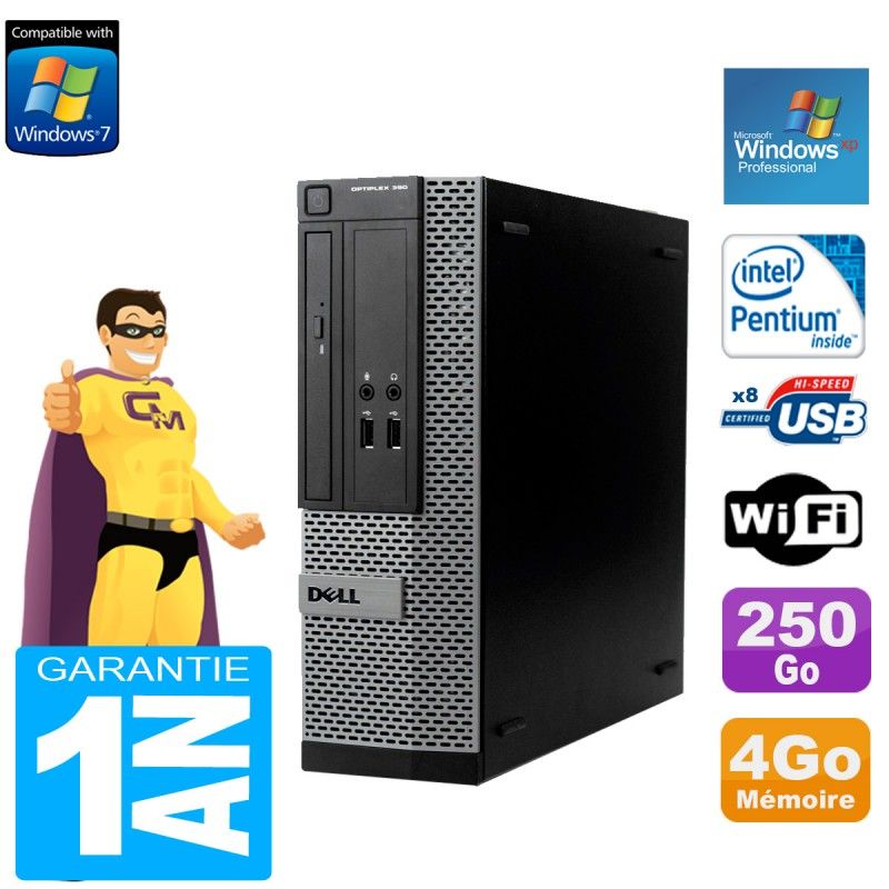 Ordinateur de bureau Dell Optiplex 390 SFF - Processeur Intel G630, 4 Go de RAM, disque dur 250 Go, WiFi, Windows XP Professionnel