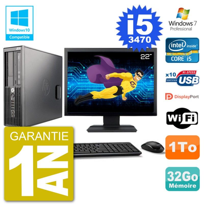 HP Z220 SFF Desktop Computer - 22" Screen, Intel Core i5-3470, 32GB RAM, 1TB HDD, DVD Drive, WiFi