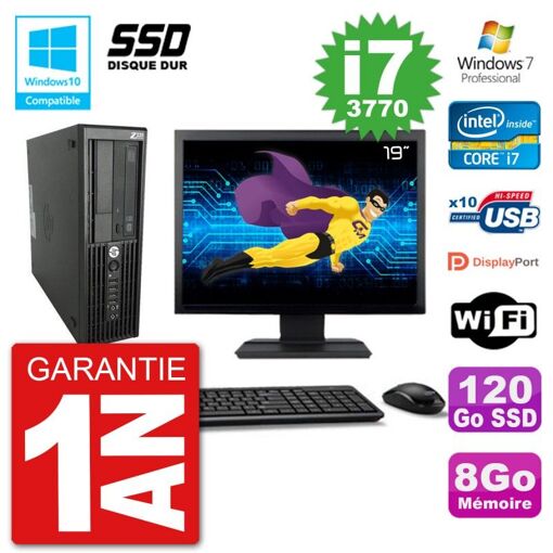 HP Z220 SFF Desktop Computer - 19" Screen, Core i7-3770, 8GB RAM, 120GB SSD, DVD Drive, WiFi, Windows 7 Pro