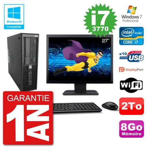 Computadora de escritorio HP Z220 SFF - Pantalla de 27', Procesador Core i7-3770, 8 GB RAM, Disco duro de 2 TB, Unidad de CD/DVD, WiFi, Windows 7 Pro