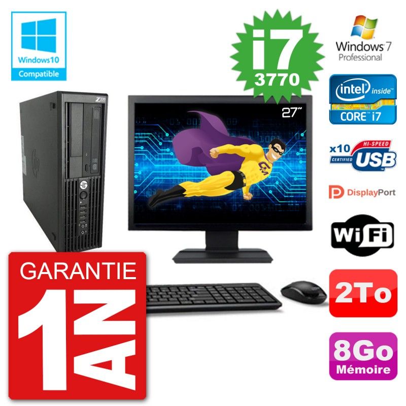 HP Z220 SFF Desktop Computer - 27" Screen, Core i7-3770, 8GB RAM, 2TB HDD, DVD Drive, WiFi, Windows 7 Pro
