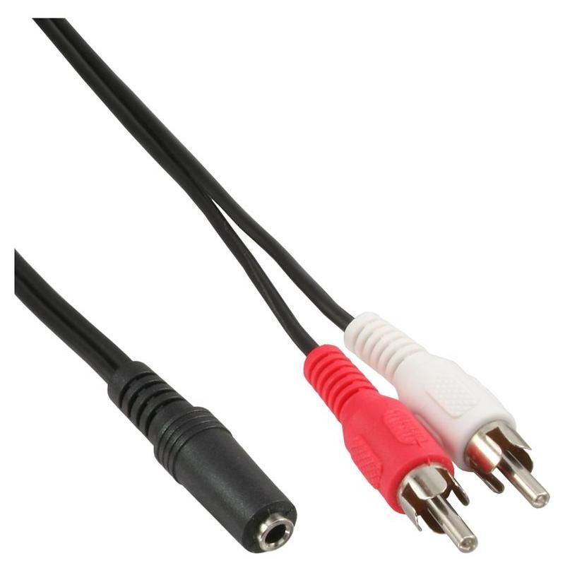 INTOS ELECTRONIC Audio Cable - 2 x RCA Male to Mini Stereo 3.5mm Female - 2m - Shielded - Black