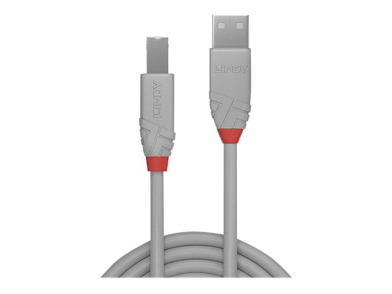 Lindy Anthra Line USB Cable - 2m, Round, Grey (Pack of 50)
