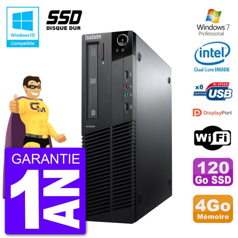 Lenovo ThinkCentre M82 SFF Desktop PC - Intel Pentium G640, 4GB RAM, 120GB SSD, DVD Drive, WiFi, Windows 7 Pro