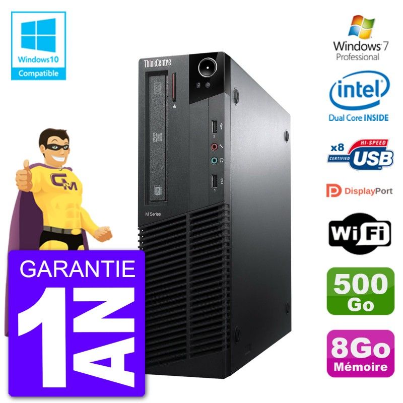 Lenovo ThinkCentre M82 SFF Desktop - Intel Core i3-2100, 8GB RAM, 500GB HDD, DVD Drive, WiFi, Windows 7 Pro
