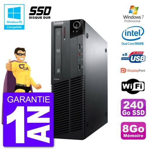 Computadora Lenovo ThinkCentre M82 SFF - 8GB de RAM, 240GB SSD, Intel Pentium G640, Unidad de DVD, WiFi, Windows 7 Pro