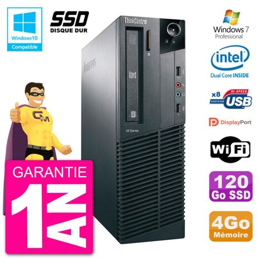 PC de escritorio Lenovo ThinkCentre M82 SFF - Procesador Intel Pentium G2020, 4GB de RAM, SSD de 120GB, Grabadora de DVD, WiFi, Windows 7 Pro
