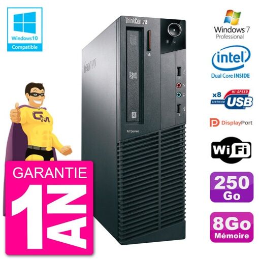 Lenovo ThinkCentre M82 SFF Desktop - Intel Core i3-2020, 8GB RAM, 250GB HDD, DVD Drive, WiFi, Windows 7 Pro