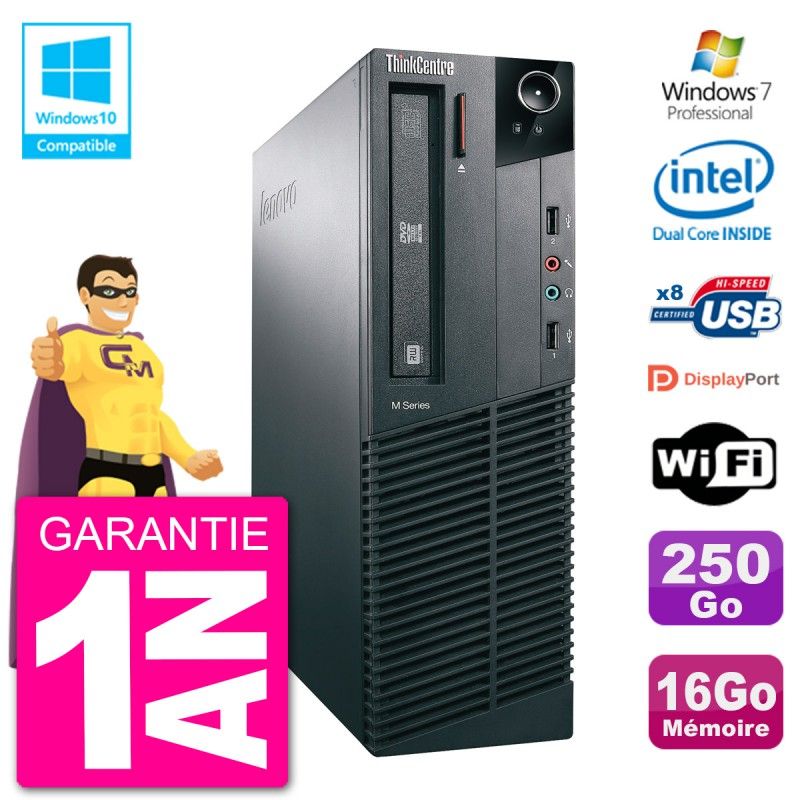 Lenovo ThinkCentre M82 SFF Desktop - Intel Pentium G2020, 16GB RAM, 250GB HDD, DVD Drive, WiFi, Windows 7 Pro