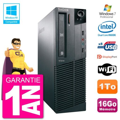 Ordenador de escritorio Lenovo ThinkCentre M82 SFF - Procesador Intel Pentium G2020, 16GB de RAM, 1TB HDD, Unidad de DVD, WiFi, Windows 7 Pro