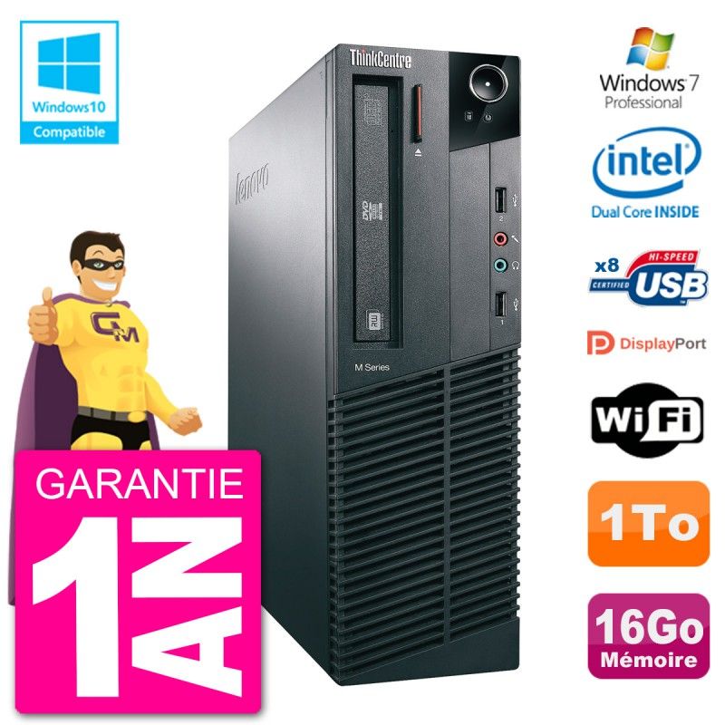 Lenovo ThinkCentre M82 SFF Desktop - Intel Pentium G2020, 16GB RAM, 1TB HDD, DVD Drive, WiFi, Windows 7 Pro