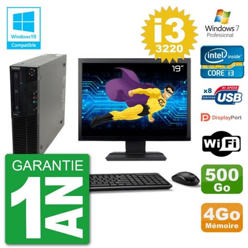 Lenovo M82 SFF Desktop Computer - 19" Screen, i3-3220, 4GB RAM, 500GB HDD, DVD Drive, Wifi