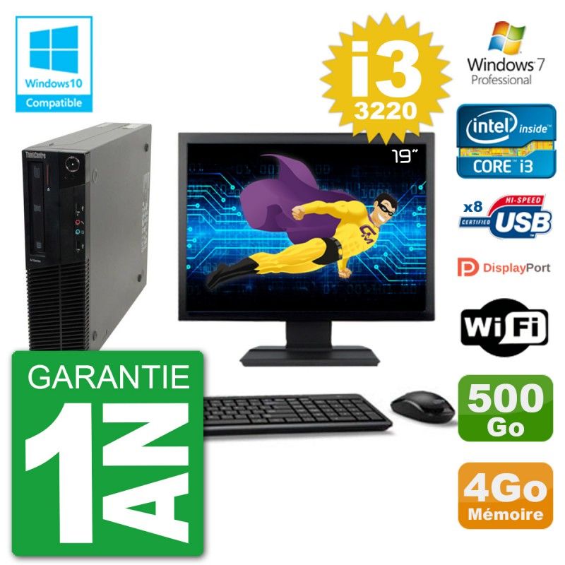 Lenovo M82 SFF Desktop Computer - 19" Screen, i3-3220, 4GB RAM, 500GB HDD, DVD Drive, Wifi