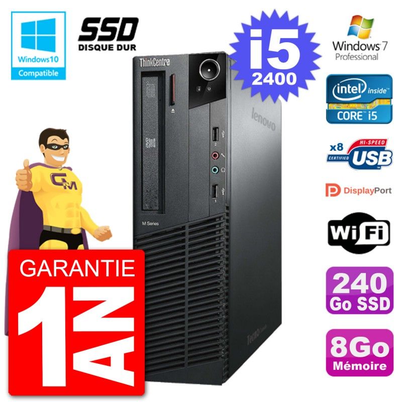 Lenovo ThinkCentre M82 SFF Desktop Computer i5-2400 8GB RAM 240GB SSD DVD Writer Wifi Windows 7