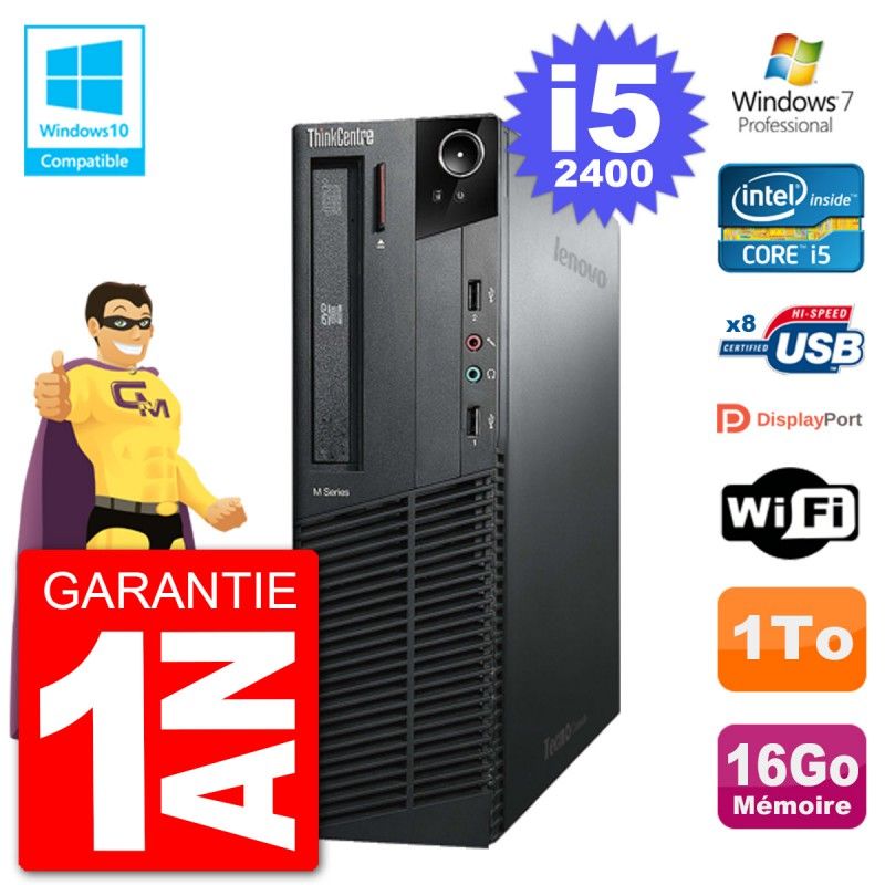 Ordinateur de bureau Lenovo ThinkCentre M82 SFF i5-2400 16 Go RAM 1 To HDD Lecteur DVD Wi-Fi Windows 7
