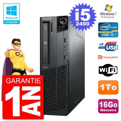 PC de escritorio Lenovo ThinkCentre M82 SFF i5-2400 16GB RAM 1TB HDD Grabador DVD WiFi Windows 7