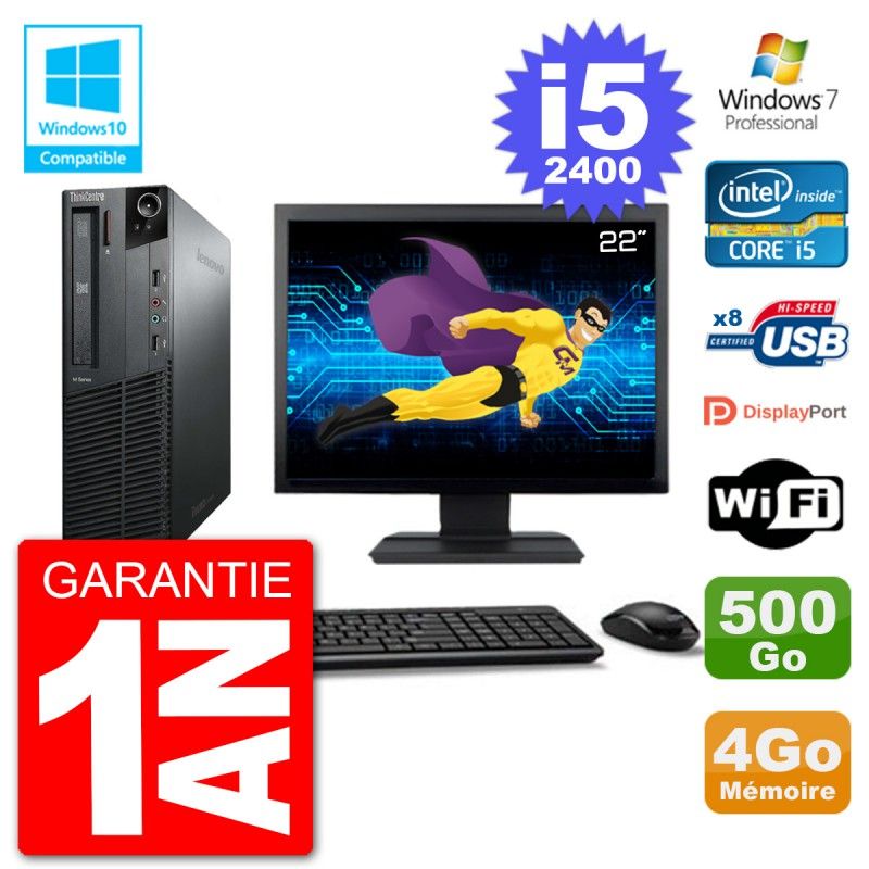 PC de escritorio Lenovo M82 SFF - Pantalla de 22', i5-2400, 4GB RAM, 500GB HDD, Grabadora de DVD, WiFi, Windows 7 Pro