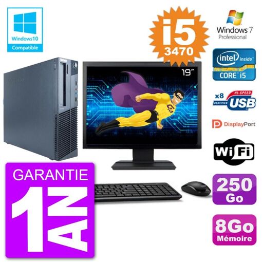Computadora Lenovo M82 SFF - Pantalla de 19', i5-3470, 8GB de RAM, Disco duro de 250GB, Unidad de DVD, Wi-Fi