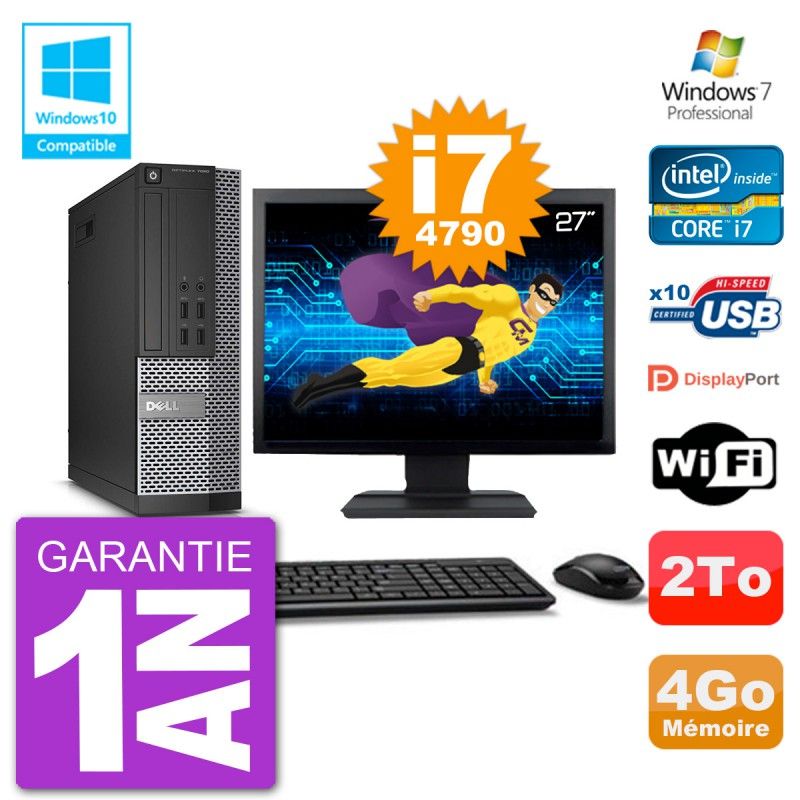 Dell Optiplex 7020 SFF Computer - 27" Screen, Intel i7-4790, 4GB RAM, 2TB HDD, DVD Drive, Wifi