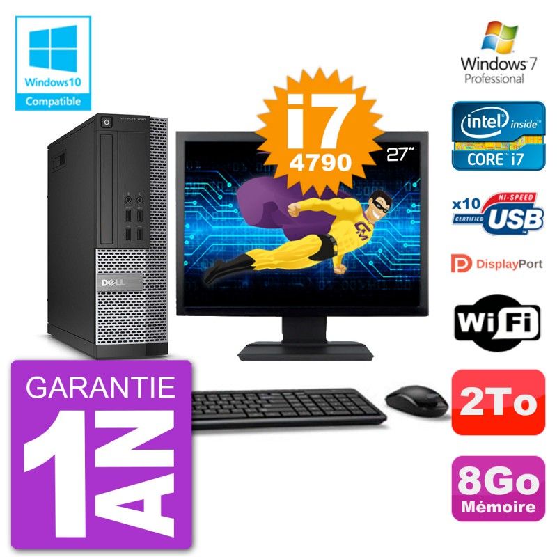 Dell Optiplex 7020 SFF Computer - 27" Screen, Intel i7-4790, 8GB RAM, 2TB HDD, DVD Drive, WiFi