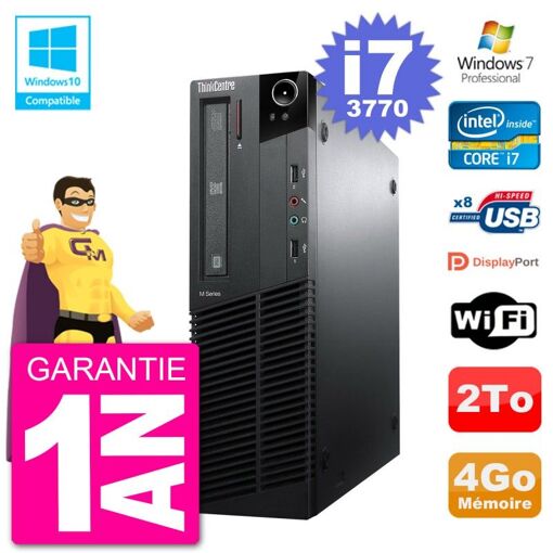 Lenovo ThinkCentre M82 SFF Desktop Computer - Intel Core i7-3770, 4GB RAM, 2TB HDD, DVD Drive, WiFi, Windows 7 Pro