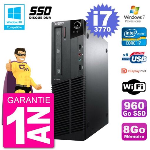 Computadora de escritorio Lenovo ThinkCentre M82 SFF - i7-3770, 8 GB de RAM, 960 GB SSD, unidad de DVD, WiFi, Windows 7 Pro