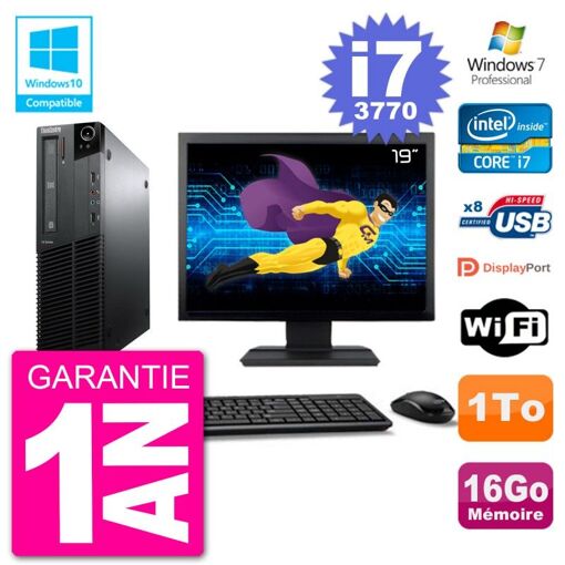 Lenovo M82 SFF Computer - 19" Screen, i7-3770, 16GB RAM, 1TB HDD, DVD Drive, Wifi