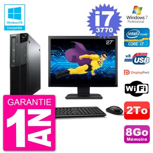 Computadora Lenovo M82 SFF - Pantalla de 27', Intel Core i7-3770, 8GB de RAM, Disco duro de 2TB, Unidad DVD, WiFi, Windows 7 Pro