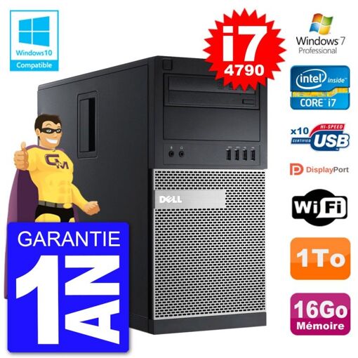 Dell Optiplex 9020 MT - Intel Core i7-4790, 16GB RAM, 1TB HDD, DVD Drive, WiFi, Windows 7 Pro
