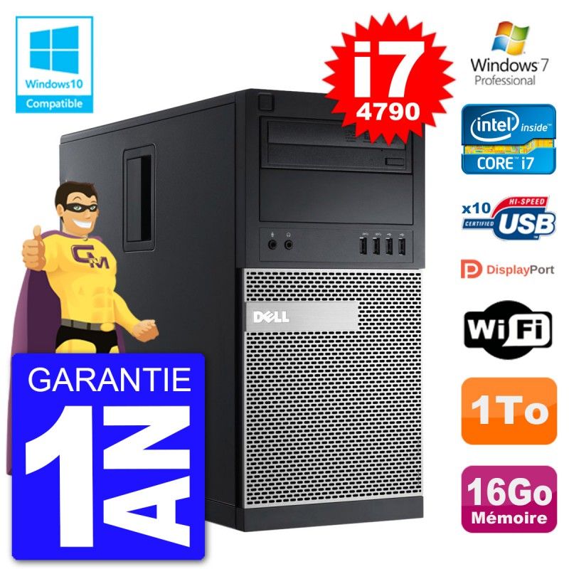 Dell Optiplex 9020 MT - Intel Core i7-4790, 16GB RAM, 1TB HDD, DVD Drive, WiFi, Windows 7 Pro