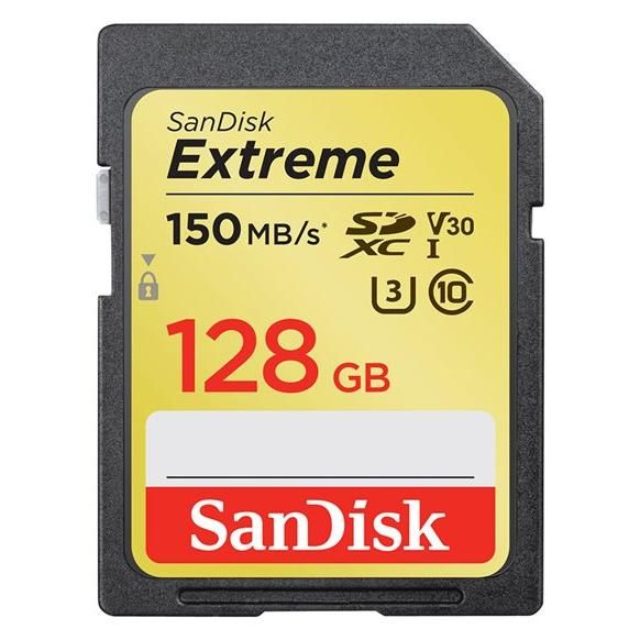 SanDisk Extreme Flash Memory Card - 128GB - V30 Video Class / UHS-I U3 / Class 10 - SDXC UHS-I