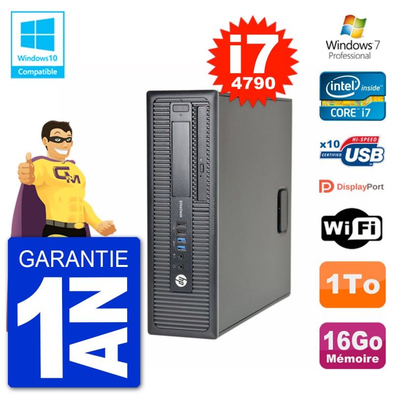 HP EliteDesk 800 G1 SFF Desktop PC - i7-4790, 16GB RAM, 1TB HDD, DVD Drive, Wifi, Windows 7 Pro