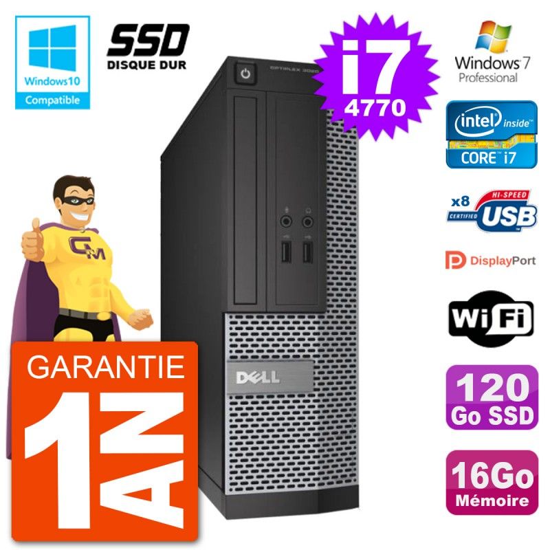 Dell Optiplex 3020 SFF Desktop PC - Intel Core i7-4770, 16GB RAM, 120GB SSD, DVD Burner, WiFi