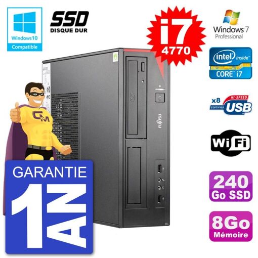 PC de escritorio Fujitsu Esprimo E520 DT - i7-4770, 8GB RAM, 240GB SSD, Grabadora de DVD, WiFi, Windows 7 Pro