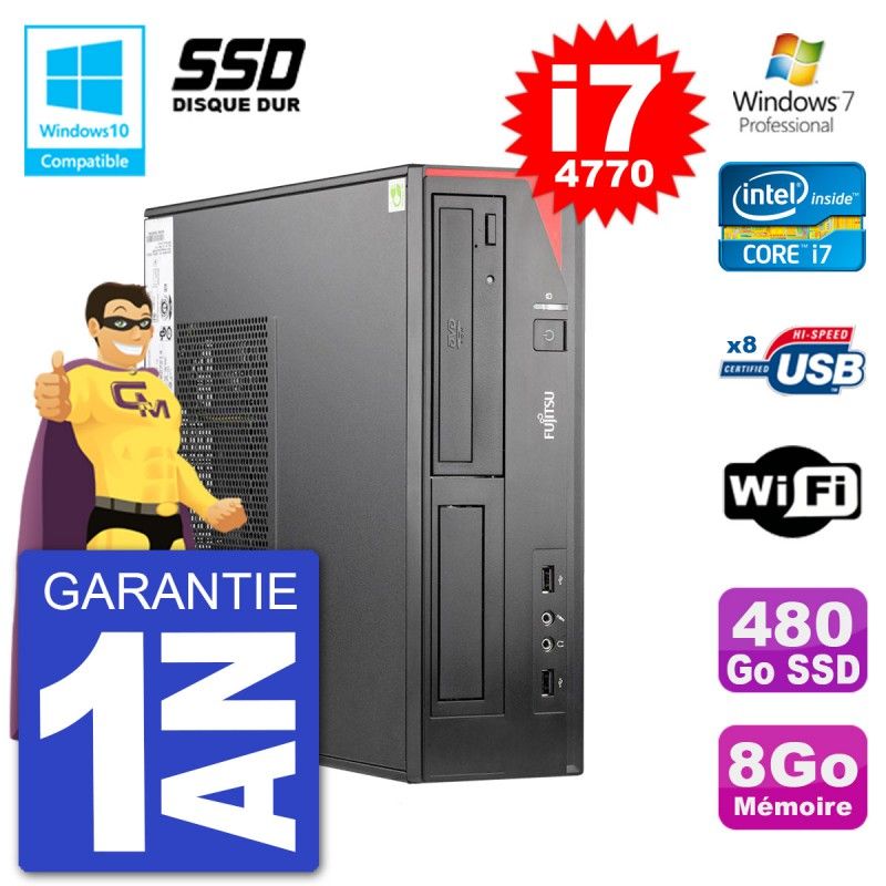 Fujitsu Esprimo E520 DT Desktop PC - i7-4770, 8GB RAM, 480GB SSD, DVD Drive, Wifi, Windows 7 Pro