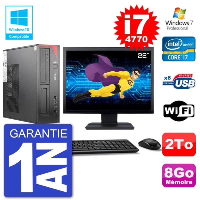 Fujitsu Esprimo E520 DT 22-inch Display, i7-4770, 8GB RAM, 2TB HDD, DVD Burner, WiFi, Windows 7 Pro