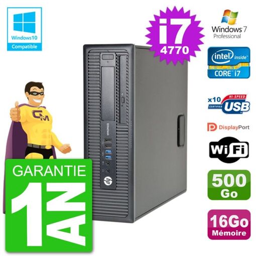 HP EliteDesk 800 G1 SFF Desktop Computer - i7-4770, 16GB RAM, 500GB HDD, DVD Drive, WiFi, Windows 7 Pro