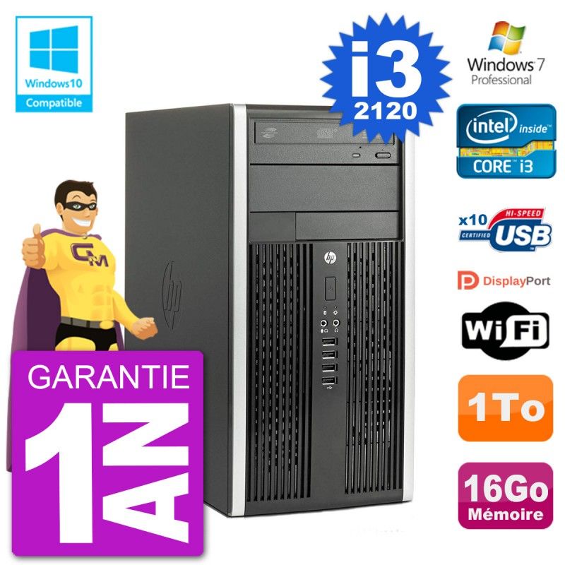 HP Compaq Pro 6300 MT Desktop PC - Intel Core i3-2120, 16GB RAM, 1TB HDD, DVD Drive, WiFi, Windows 7 Pro