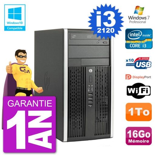 HP Compaq Pro 6300 MT Desktop PC - Intel Core i3-2120, 16GB RAM, 1TB HDD, DVD Drive, WiFi, Windows 7 Pro