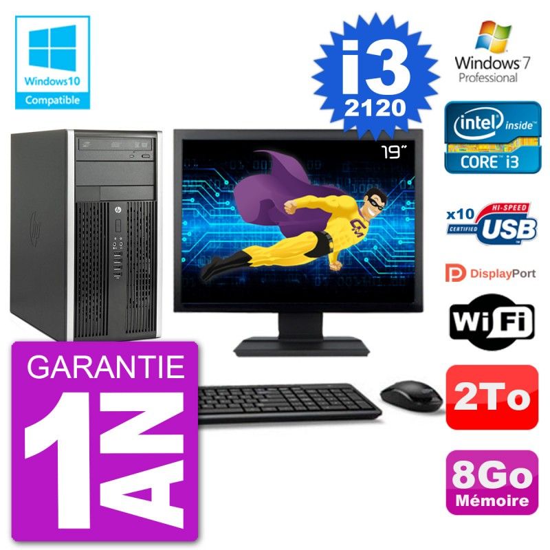 HP Compaq Pro 6300 MT Desktop - 19" Screen, Core i3-2120, 8GB RAM, 2TB Hard Drive, DVD Burner, Wifi, Windows 7