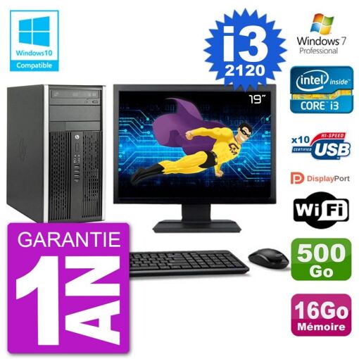 HP Compaq Pro 6300 MT Desktop PC - 19" Screen, i3-2120, 16GB RAM, 500GB HDD, DVD Burner, WiFi