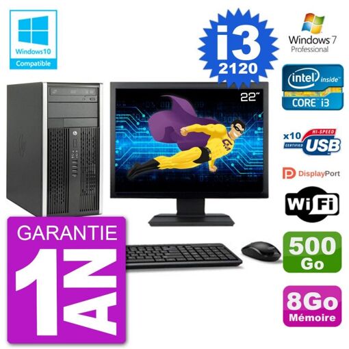 PC de escritorio HP Compaq Pro 6300 MT - Pantalla de 22', Intel Core i3-2120, 8 GB de RAM, Disco duro de 500 GB, Unidad DVD, Wifi, Windows 7 Profesional