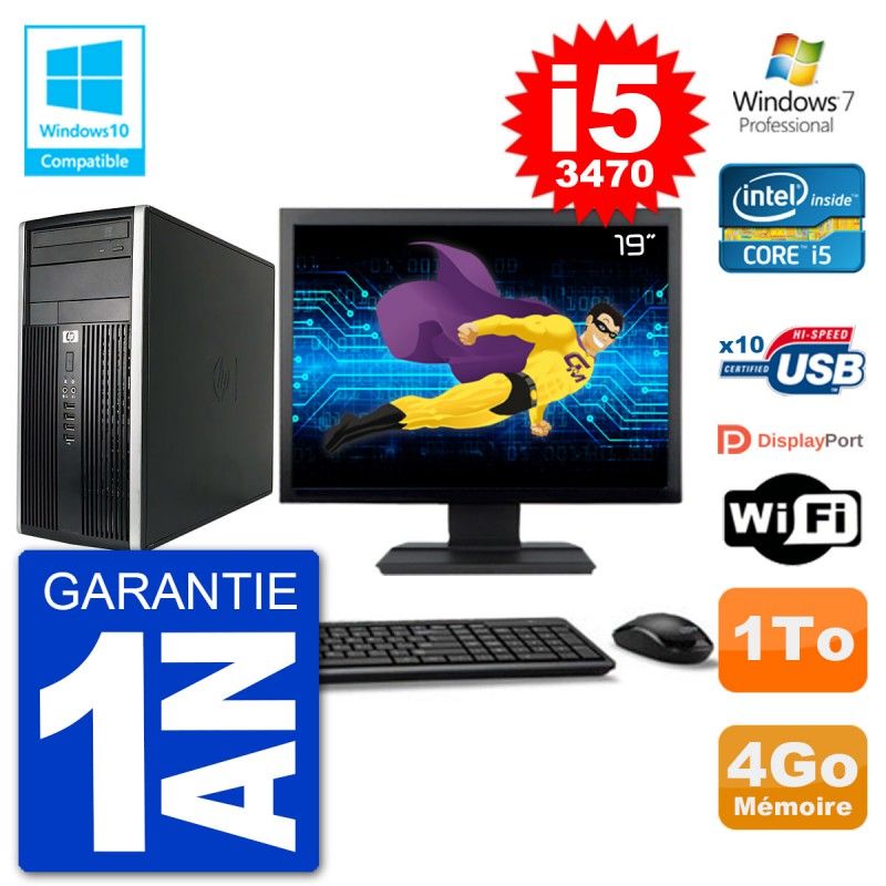 PC de sobremesa HP Compaq Pro 6300 MT - Pantalla de 19'', Intel Core i5-3470, 4 GB de RAM, 1 TB HDD, Grabadora de DVD, WiFi