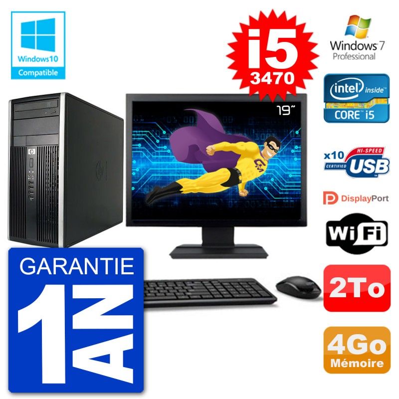 Computadora de escritorio HP Compaq Pro 6300 MT - Pantalla de 19', Intel Core i5-3470, 4 GB de RAM, 2 TB HDD, Unidad DVD, Wifi