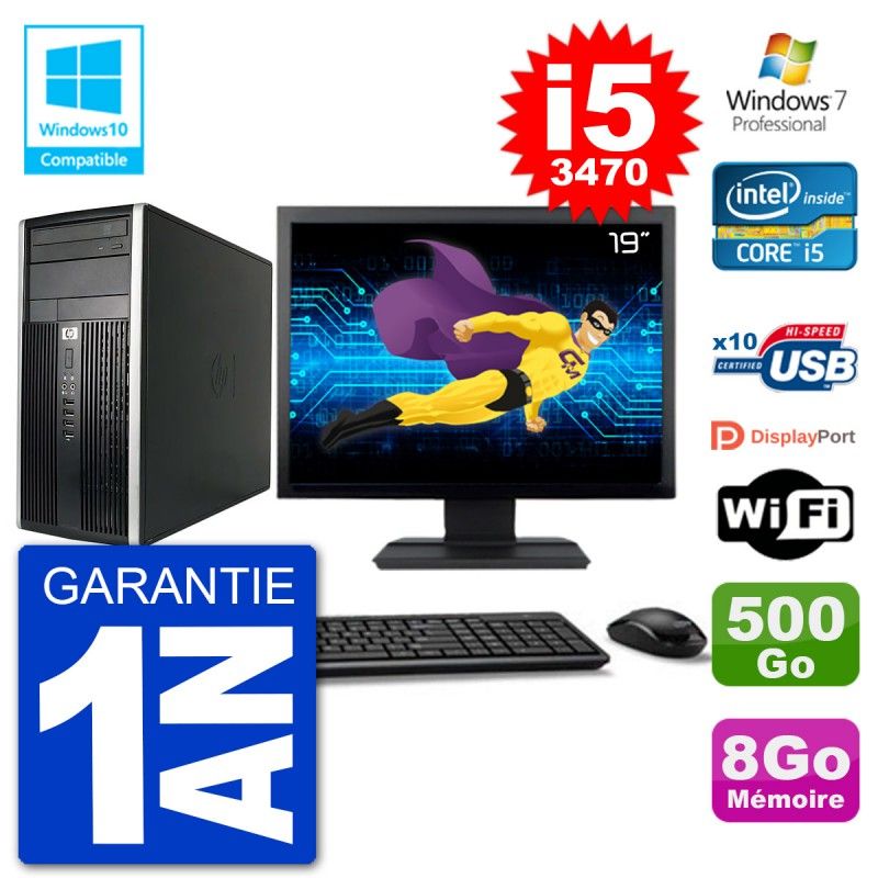 Ordinateur de bureau HP Compaq Pro 6300 MT - Écran 19'', Intel Core i5-3470, 8 Go de RAM, 500 Go HDD, Graveur DVD, Wi-Fi